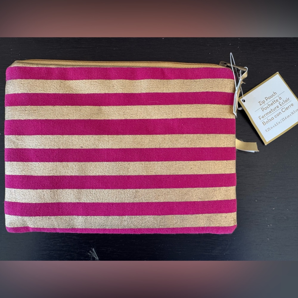 Beach Bag Pouch NWT Striped Zip Metallic Cosmetic Case Bag W…